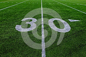 Football Field Green Yard Markers to Goal Line Touchdown Endzone Game Competition