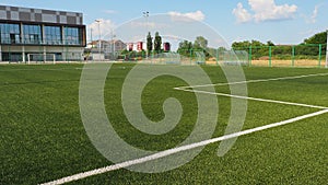 football field with markings. Football stadium. Sports background. Sports center in the city.