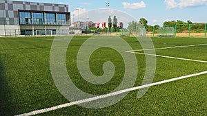 football field with markings. Football stadium. Sports background. Sports center in the city.