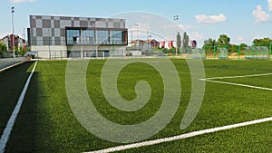 football field with markings. Football stadium. Sports background. Sports center in the city.