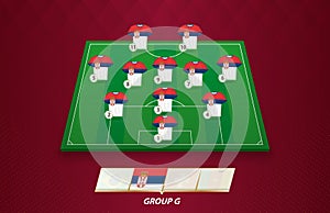 Football field with Serbia team lineup for European competition