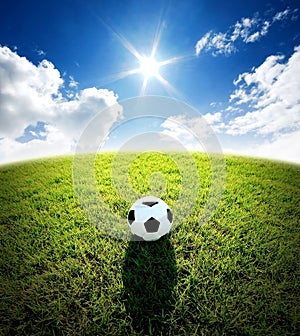 Football field soccer stadium on the green grass blue sky sport