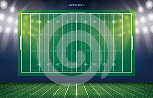 Football field stadium background with perspective line pattern of green grass.