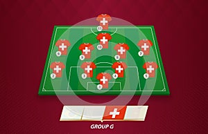 Football field with Switzerland team lineup for European competition