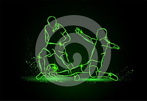 Football. fight for the ball. tackle. neon style.
