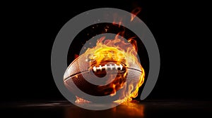 Football on fire on black background with reflection of the ball. Generative AI