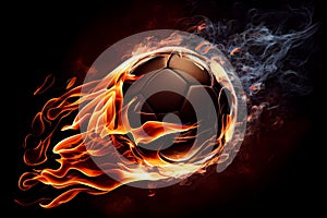 Football on fire flying, on bright background. Generate Ai