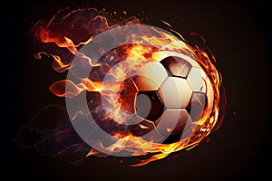 Football on fire flying, on bright background. Generate Ai