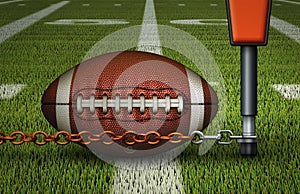 Football with First Down Chains Near the Fifty - Closeup