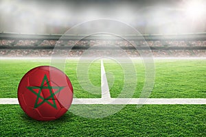 Football With Flag of Morocco in Soccer Stadium With Copy Space