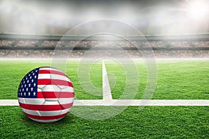 Football With Flag of United States in Soccer Stadium With Copy Space