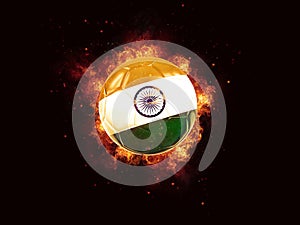 Football in flames with flag of india