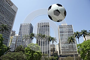 Football Flying in Sao Paulo Brazil City Skyline photo