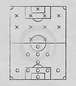 Football and football tactics drawn with chalk, marker on a white board - Vector