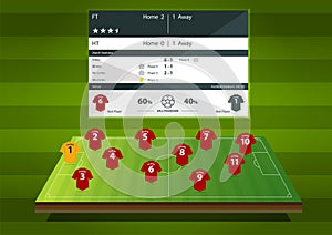 Football formation or soccer match statistics infographic. Flat design. Vector Illustration.