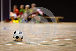 Football Futsal Ball and Youth Team. Indoor Soccer Sports Hall