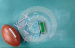 football with game plan written on cleaned chalkboard