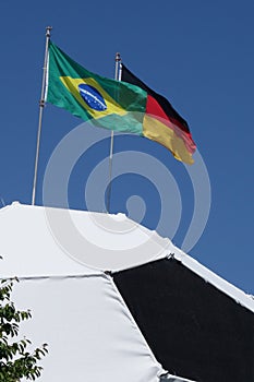 Football with german and brazil flag on top FIFA world cup 2014