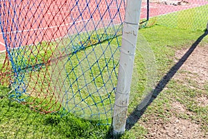 Football goal detail with a soccer