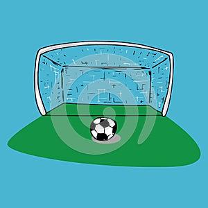 Football goal icon. Vector illustration of football goal with ball. Hand drawn ball near the football goal