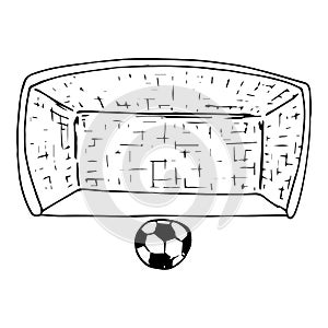 Football goal icon. Vector illustration of football goal with ball. Hand drawn ball near the football goal