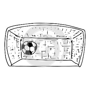 Football goal icon. Vector illustration of football goal with ball. Hand drawn ball near the football goal