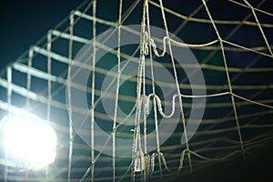 Football goal net close up