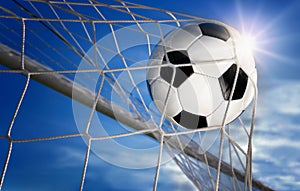 Football Goal, with sun and blue sky