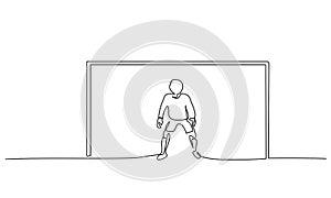 Football goalkeeper boy stands at goal. one line drawing