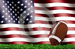 Football on Grass with American Flag