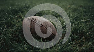 A Football On A Green Field. Generative AI