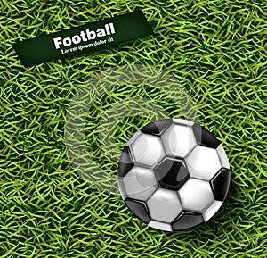 Football green grass background Vector. Realistic 3d ball detailed illustrations