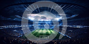 football green stadium arena light goal sport game soccer world. Generative AI.