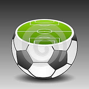 Football ground placed on soccer ball.