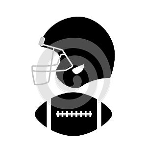 Football helmet and ball. Black rugby equipment on white background