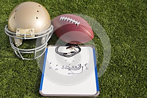 Football Helmet Ball Clipboard and Whistle Landscape