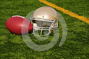 Football Helmet and Ball Near Goal Line