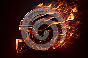 Football helmet on fire on black background. Generate Ai