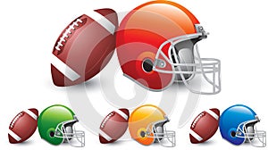 Football and helmets in multiple colors