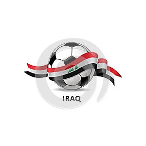 Football with IRAQ national flag colorful trail.