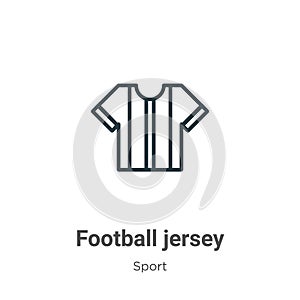 Football jersey outline vector icon. Thin line black football jersey icon, flat vector simple element illustration from editable