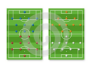 Football lineup formation and tactics on field, vector