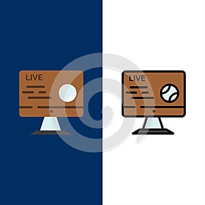 Football, Live, Soccer, Sport, Stream  Icons. Flat and Line Filled Icon Set Vector Blue Background