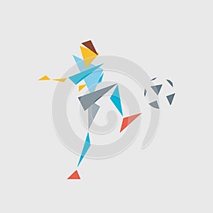 Football logo, abstract low polygonal soccer player illustration. Geometric icon from triangles