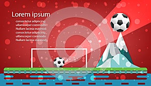 Football logo design graphics concept soccer culmination on mountain in red background vector illustration