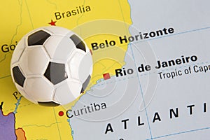 Football On Map Of Brazil To Show 2014 Rio FIFA World Cup Tournament