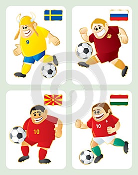 Football mascots SWE RUS MAC HUN