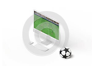 Football match on the display. The concept of online streaming of sports events