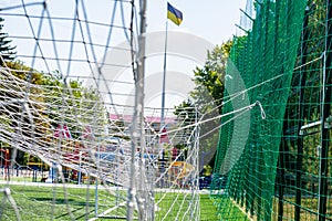 Football net at the back and a net for catching balls