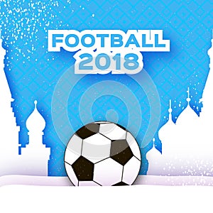 Football 2018 in paper cut style. Origami world championship on blue. Football cup Sport. Russian architecture.